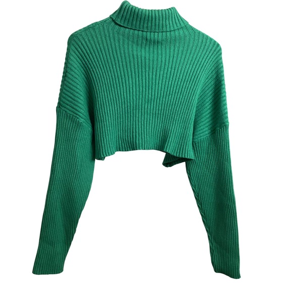 Mimosa Green Ribbed Turtleneck Cropped Sweater Size S - Picture 3 of 7